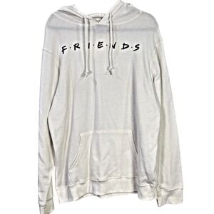 Friends Hoodie Womens L White Graphic Logo‎ TV Show Sweatshirt 90s Sitcom
